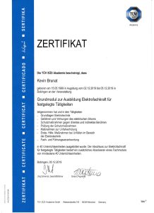 Zertifikat Grundmodul zur Ausbildung Elektrofachkraft für festgelegte Tätigkeiten – Kevin Brunat